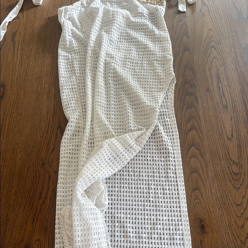 12th Tribe White Maxi Dress with Gold Trim - Picture 3 of 7
